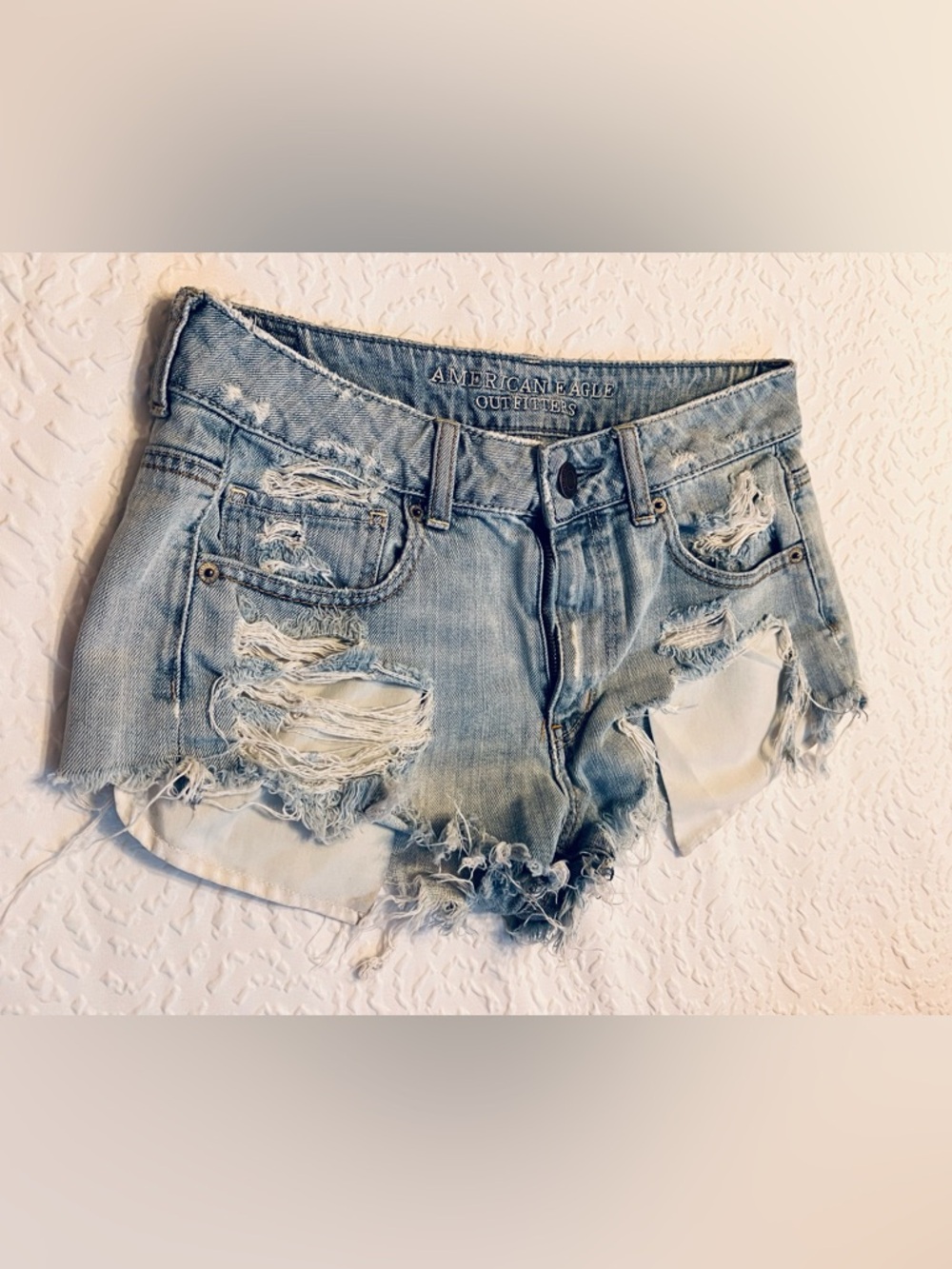 American Eagle Outfitters Light Blue Distressed Denim Shorts